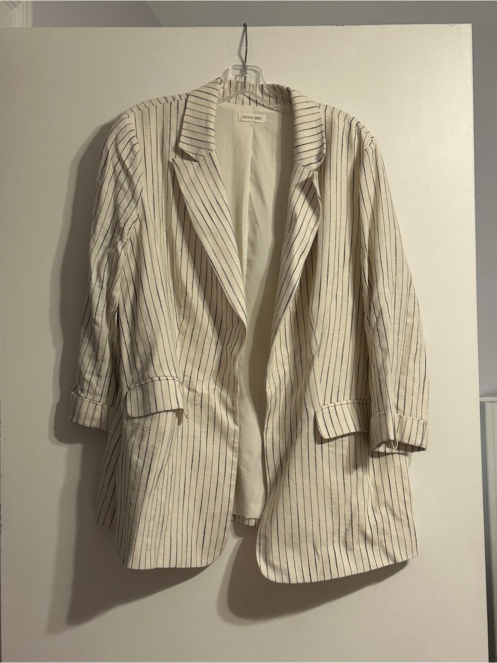 Olivia Grey Cream Pinstripe Relaxed Blazer